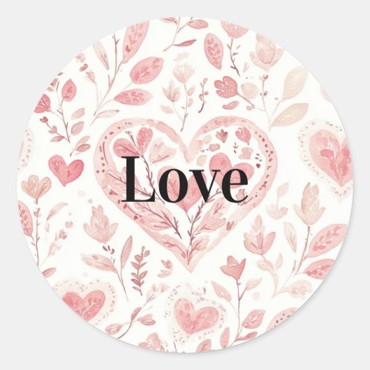 Pink Hearts Floral Love Runder Aufkleber (Vorderseite)