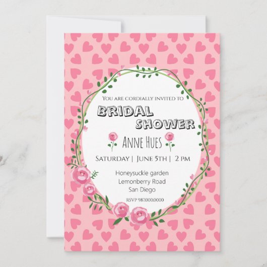 Pink Hearts Flower Bridal Shower Invitation Card Einladung (Vorderseite)