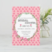 Pink Hearts Flower Bridal Shower Invitation Card Einladung (Stehend Vorderseite)