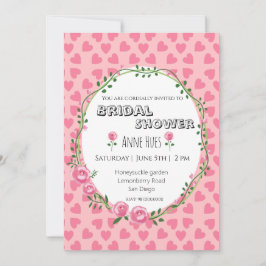  Pink Hearts Flower Bridal Shower Invitation Card Einladung