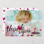 Pink Hearts Foto - Danke, Flachkarte Einladung (Vorne/Hinten)