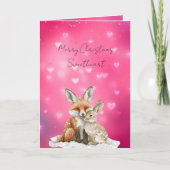 Pink Hearts Fox Bunny Glitzy Sweetheart Christmas Karte (Vorderseite)