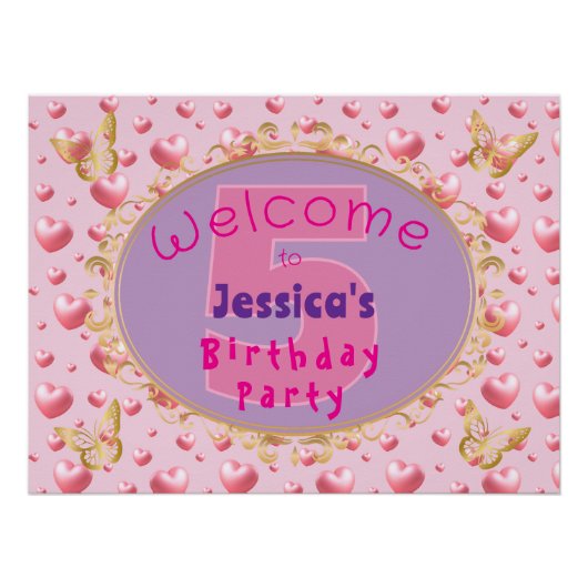 Pink Hearts Geburtstag Poster (Vorderseite)