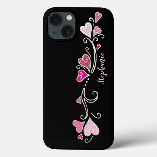 Pink Hearts Glitzer Akzent Doodle Art Case-Mate i iPhone Hülle (Rückseite)