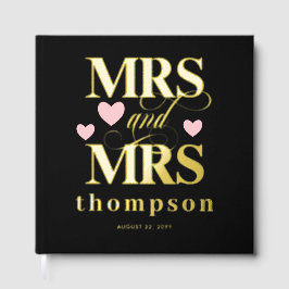 Pink Hearts Gold Mrs. & Mrs. Lesbian Wedding Gästebuch