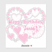Pink Hearts Happy Birthday Matte White Stickers Aufkleber (Blatt)