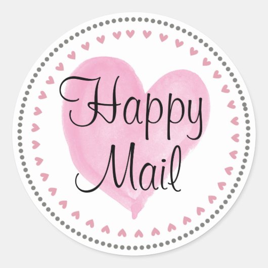 Pink Hearts Happy Mail Runder Aufkleber (Vorderseite)