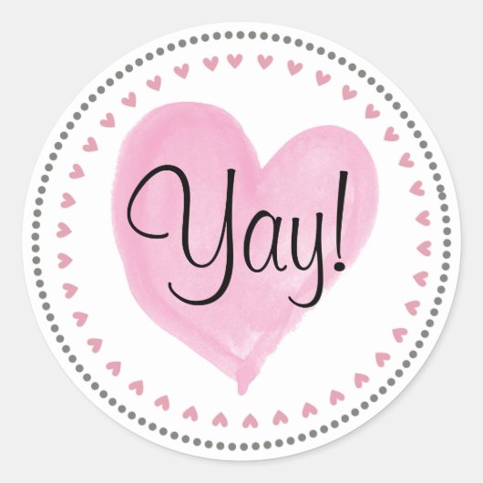 Pink Hearts Happy Mail Yay Runder Aufkleber (Vorderseite)