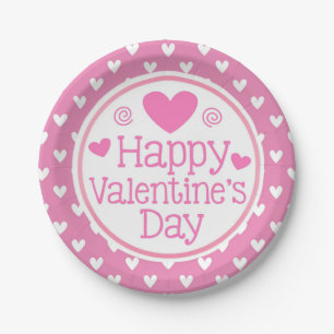 Pink Hearts Happy Valentines Day Kids Party Pappteller