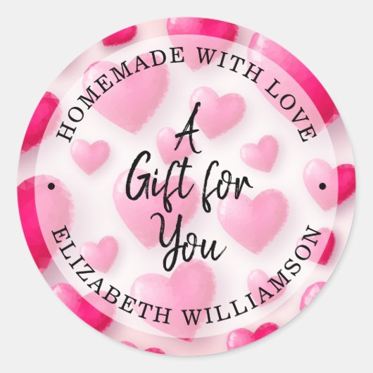 Pink Hearts hausgemacht mit Liebe Runder Aufkleber (Vorderseite)