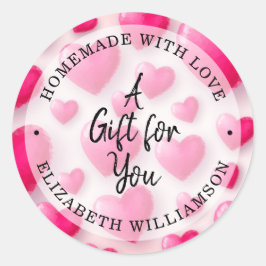 Pink Hearts hausgemacht mit Liebe Runder Aufkleber