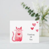 Pink Hearts Kitty Cat Denken Sie an Sie Postkarte (Stehend Vorderseite)