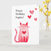 Pink Hearts Kitty Cat Geburtstag Karte (Gelbe Blume)