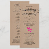 Pink Hearts Kraft Wedding Program Programm (Vorne/Hinten)