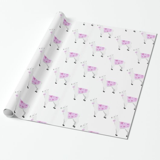 Pink Hearts Lama Wrapping Paper Geschenkpapier (Ungerollt)