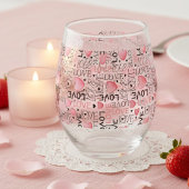 Pink Hearts Love Script Pattern Happy Valentine's Weinglas Ohne Stiel