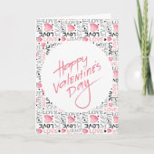 Pink Hearts Love Typography Happy Valentine's Day Karte (Vorderseite)