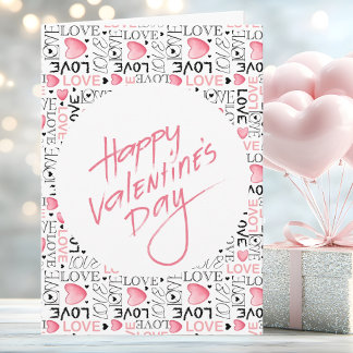 Pink Hearts Love Typography Happy Valentine's Day Karte