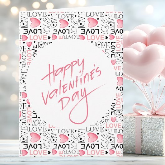 Pink Hearts Love Typography Happy Valentine's Day Karte
