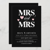 Pink Hearts Mrs & Mrs Lesbian Wedding Two in One Einladung (Vorne/Hinten)