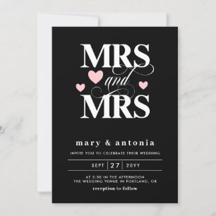 Pink Hearts Mrs & Mrs Lesbian Wedding Two in One Einladung