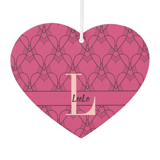 Pink Hearts Muster Monogram und Name Custom Autolufterfrischer (Vorderseite)