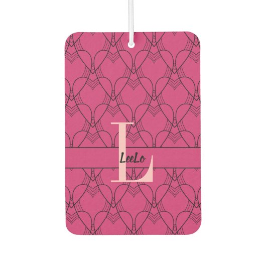 Pink Hearts Muster Monogram und Name Custom Autolufterfrischer (Vorderseite)