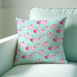 Pink Hearts Muster Wasserfarbe Kissen