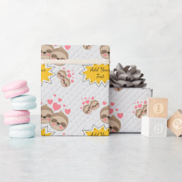 Pink Hearts Niedlich Sloth Pattern Baby Dusche Par Geschenkpapier