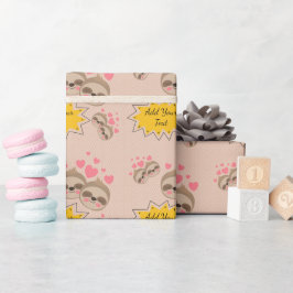 Pink Hearts Niedlich Sloth Pattern Baby Dusche Par Geschenkpapier