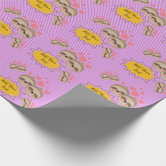 Pink Hearts Niedlich Sloth Pattern Baby Dusche Par Geschenkpapier (Ecke)