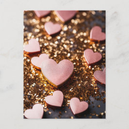 pink hearts on golden glitter ground for valentine postkarte