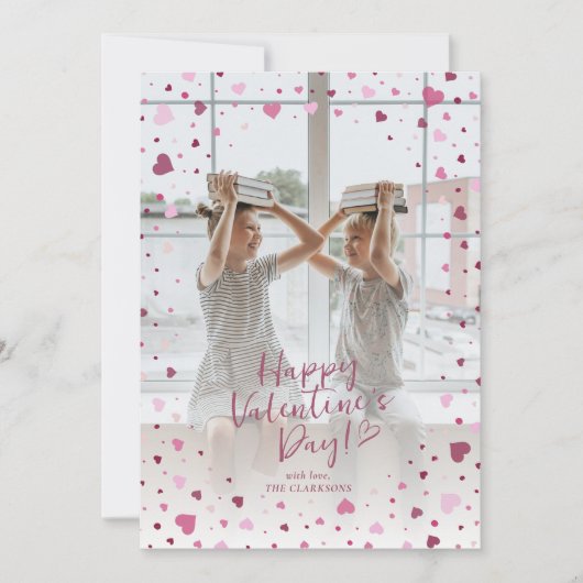 Pink Hearts Overlay Valentine’s Day Photo Card Einladung (Vorderseite)