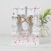 Pink Hearts Overlay Valentine’s Day Photo Card Einladung (Stehend Vorderseite)