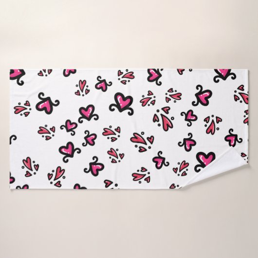 Pink Hearts Pattern – Cute Doodle Design Badehandtuch (Badehandtuch)