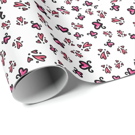 Pink Hearts Pattern – Cute Doodle Design Geschenkpapier (Rolleneckpunkt)