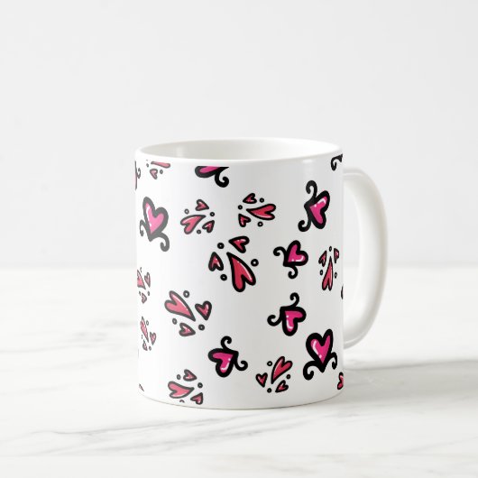 Pink Hearts Pattern – Cute Doodle Design Kaffeetasse (VorderseiteRechts)
