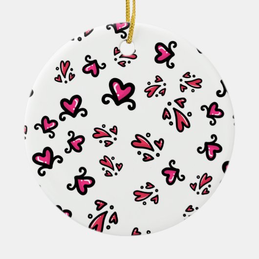 Pink Hearts Pattern – Cute Doodle Design Keramik Ornament (Vorne)
