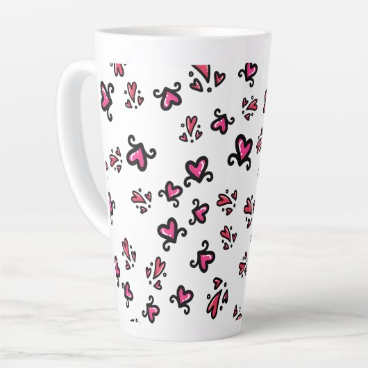 Pink Hearts Pattern – Cute Doodle Design Milchtasse (Linke Ecke)