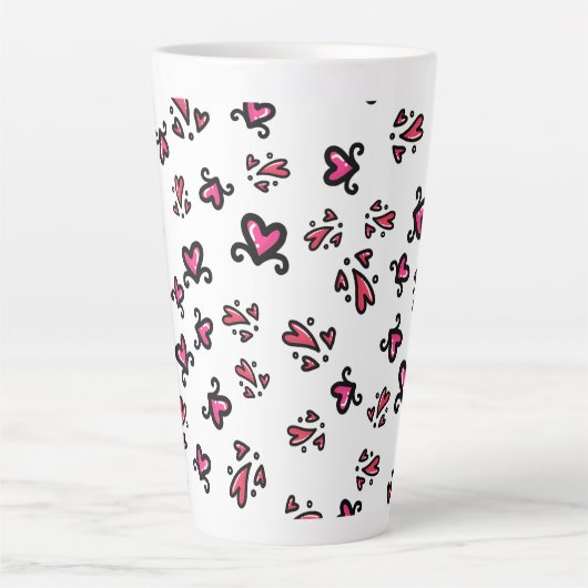 Pink Hearts Pattern – Cute Doodle Design Milchtasse (Vorderseite)