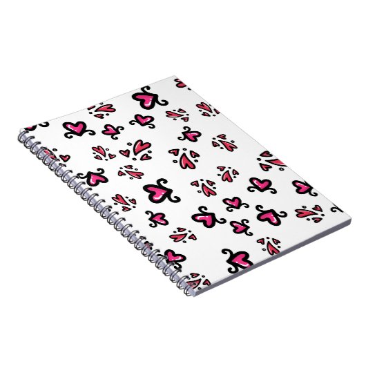 Pink Hearts Pattern – Cute Doodle Design Notizblock (Rechte Seite)