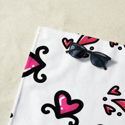 Pink Hearts Pattern – Cute Doodle Design Strandtuch (Beispiel)