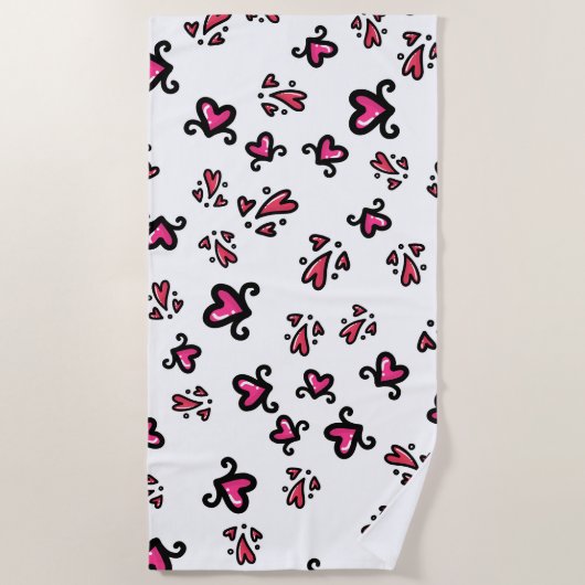 Pink Hearts Pattern – Cute Doodle Design Strandtuch (Vorderseite)
