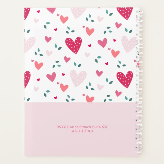 Pink Hearts Pattern Kids Academic School Planner Planer (Rückseite)