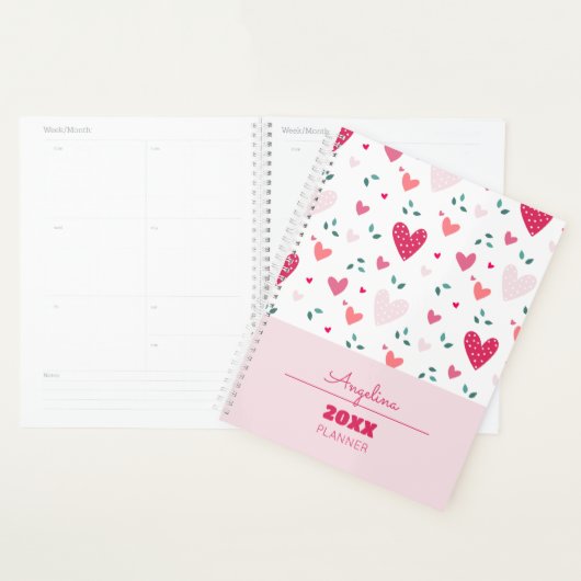 Pink Hearts Pattern Kids Academic School Planner Planer (Anzeige)