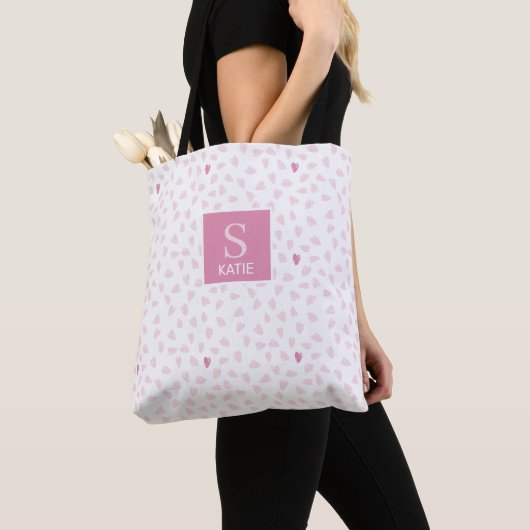 Pink Hearts Pattern Monogram Tasche (Von Nahem)