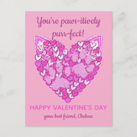 Pink Hearts Paws Cat/Hund Tierliebhaber Valentine Postkarte (Vorderseite)