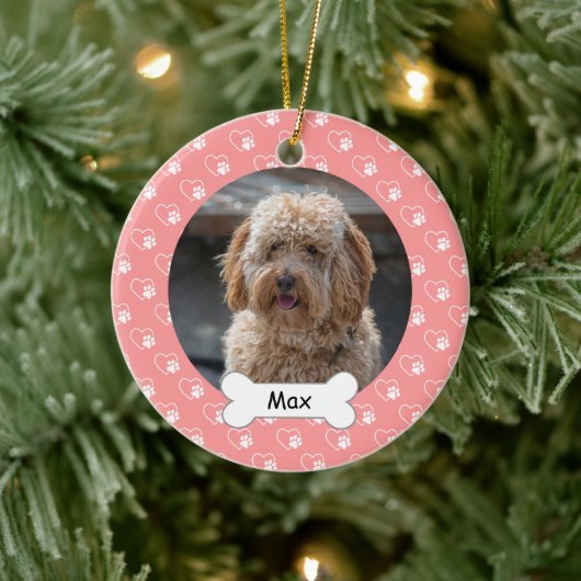 Pink Hearts Paws Custom Pet Puppy Dog Foto Keramik Ornament (Baum)