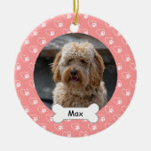 Pink Hearts Paws Custom Pet Puppy Dog Foto Keramik Ornament (Vorne)