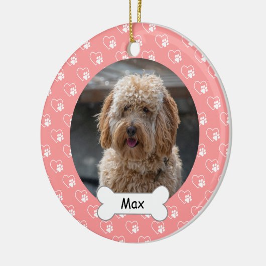 Pink Hearts Paws Custom Pet Puppy Dog Foto Keramik Ornament (Links)